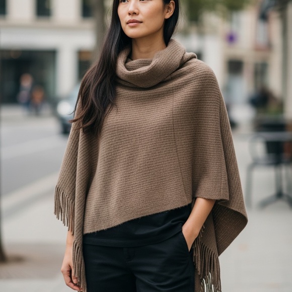 Wallis Sweaters - Wallis Brown Women's Poncho Sweater